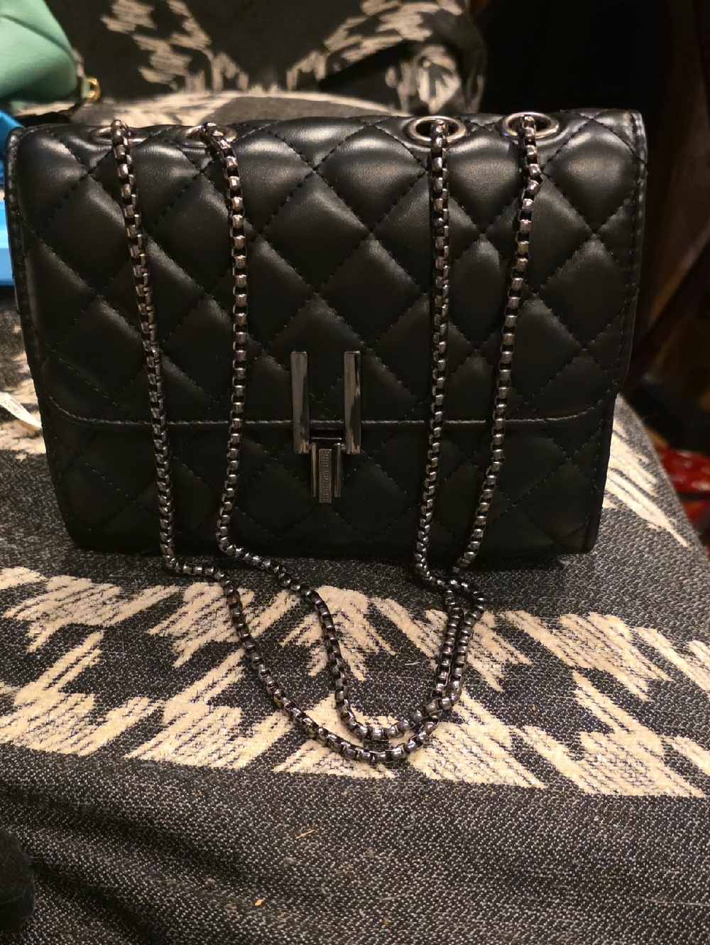 Quilted Black Leather Crossbody Bag with Chain Strap